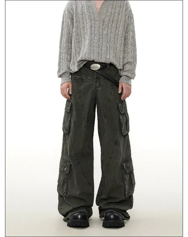 Wide Leg Faded Cargo Pants Practical Men's Quick