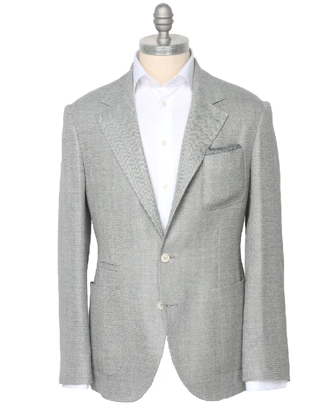 Grey and White Herringbone Sportcoat Casual Men's Loose