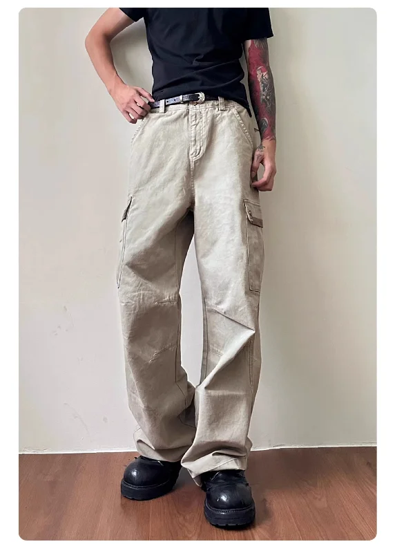 Washed Loose Straight Cargo Pants Streetwear Style