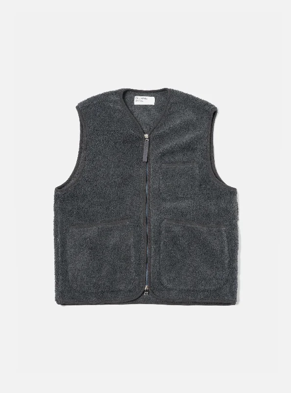 Universal Works Zip Gilet in Charcoal Mountain Fleece Bold Men's Statement