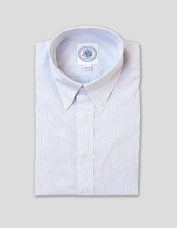 LIGHT BLUE PENCIL STRIPE BUTTON DOWN DRESS SHIRT Unique Men's Patch