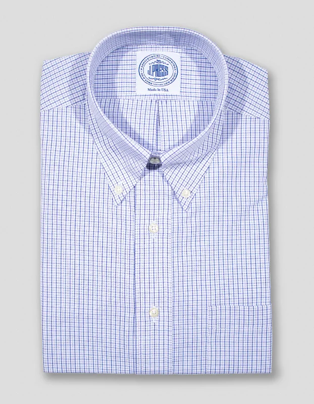 BLUE MULTI TATTERSAL DRESS SHIRT Polished Men's Satin