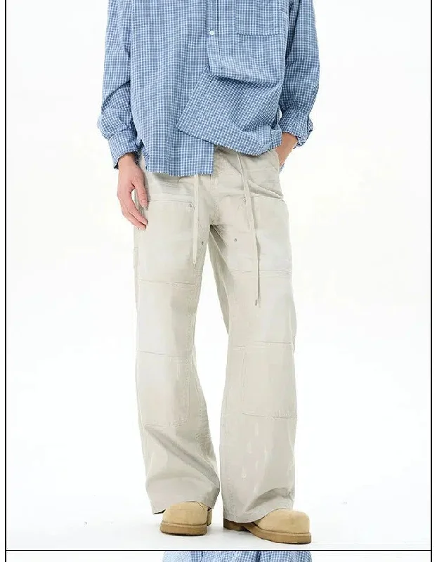 Drawcord Rippled Wash Cargo Pants Casual Men's Loose