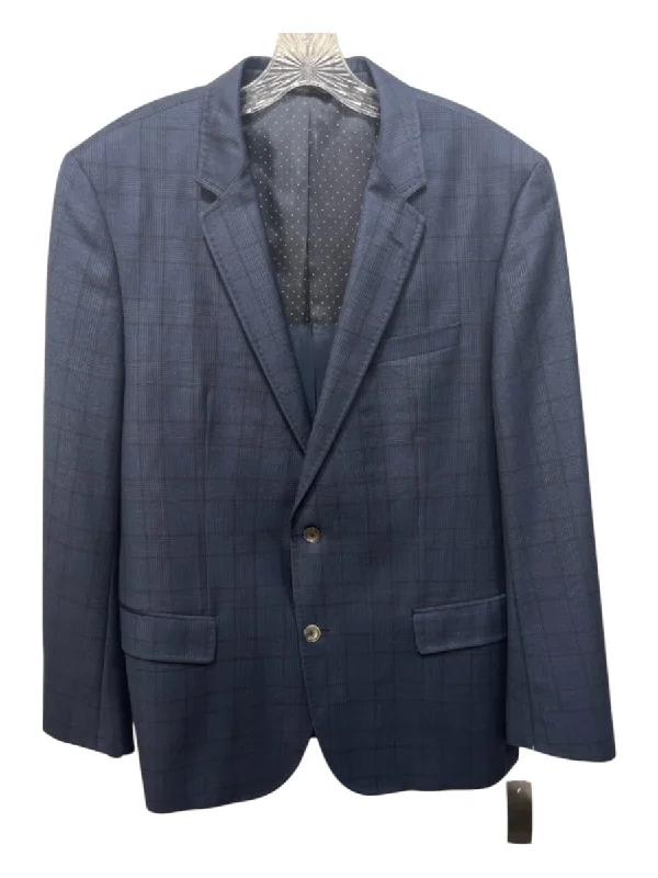 Boss Navy Virgin Wool Plaid 2 Button Men's Blazer Classic Men's Pin