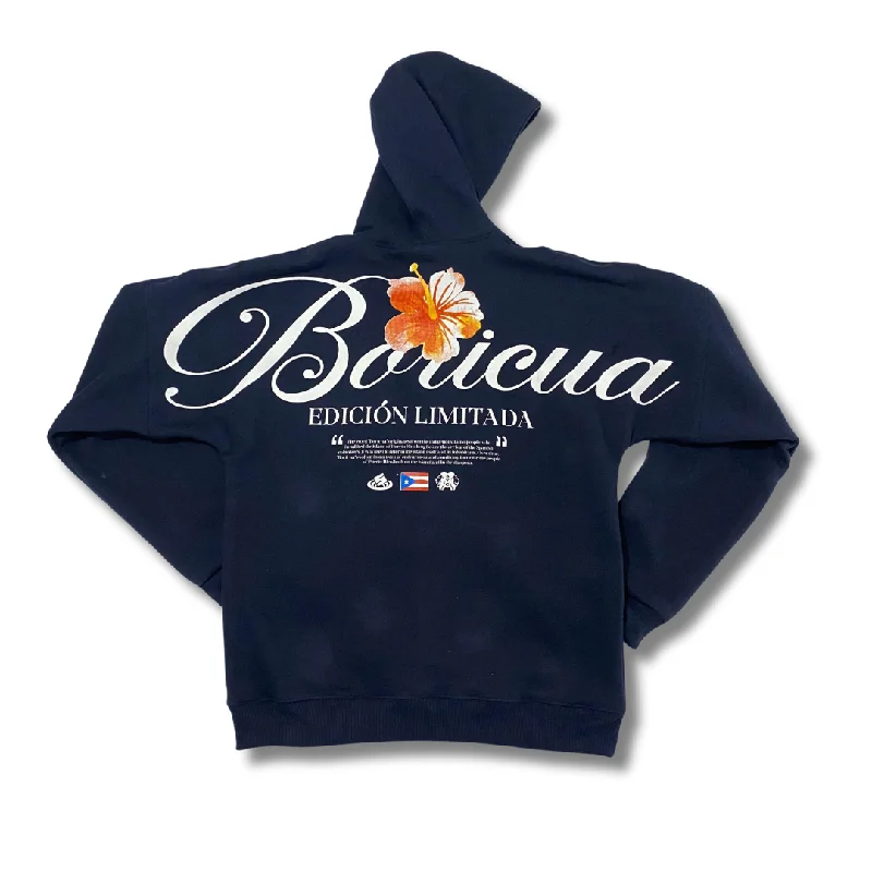 Heavyweight Boricua Hoodie - Navy Blue Monochromatic Office Style