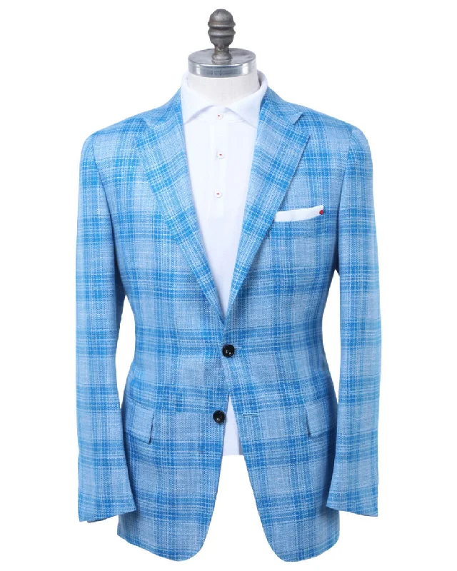 High Blue and White Plaid Sportcoat Unique Men's Upcycled