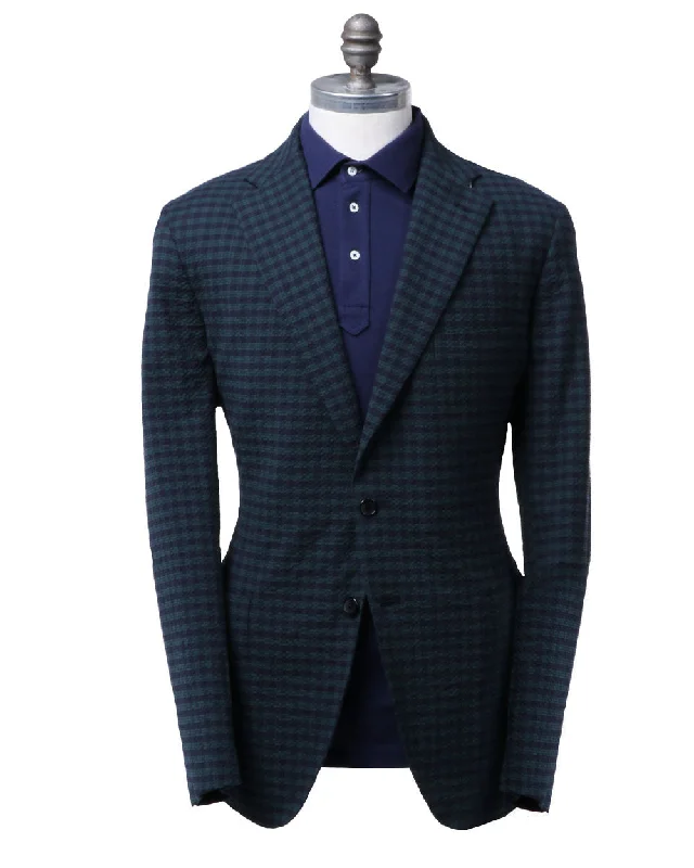 Navy and Green Plaid Seersucker Sportcoat Luxurious Men's High