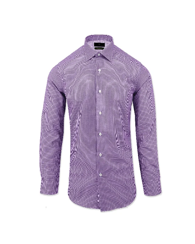 Purple Mini-Check Natural Stretch Cotton Dress Shirt Cool Men's Distressed