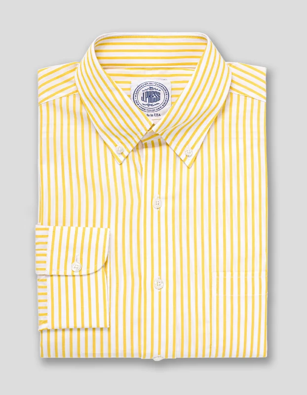 YELLOW WHITE BUTCHER STRIPE BROADCLOTH DRESS SHIRT Athletic Men's Compression