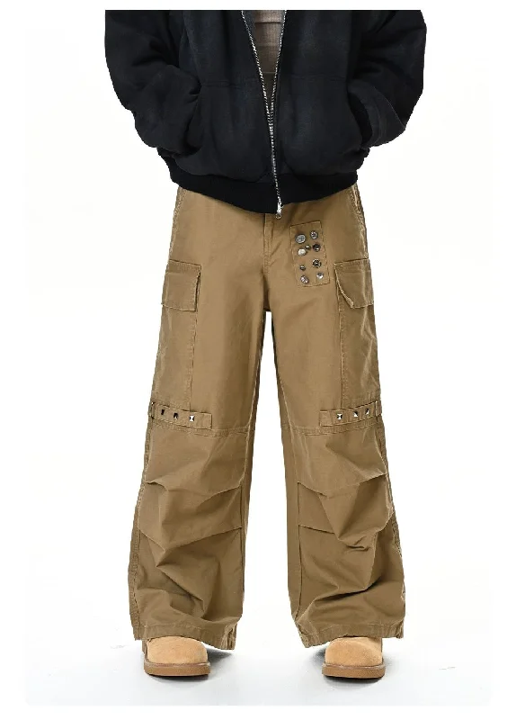 Rivet Buttons Pleated Cargo Pants Dynamic Men's Glow