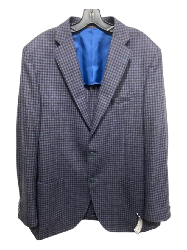 Webb Ltd Like New Blue & Brown Wool Blend Plaid 2 Button Men's Blazer Laid