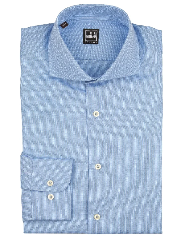 Light Blue Panama Texture Weave Dress Shirt Hip Men's Retro