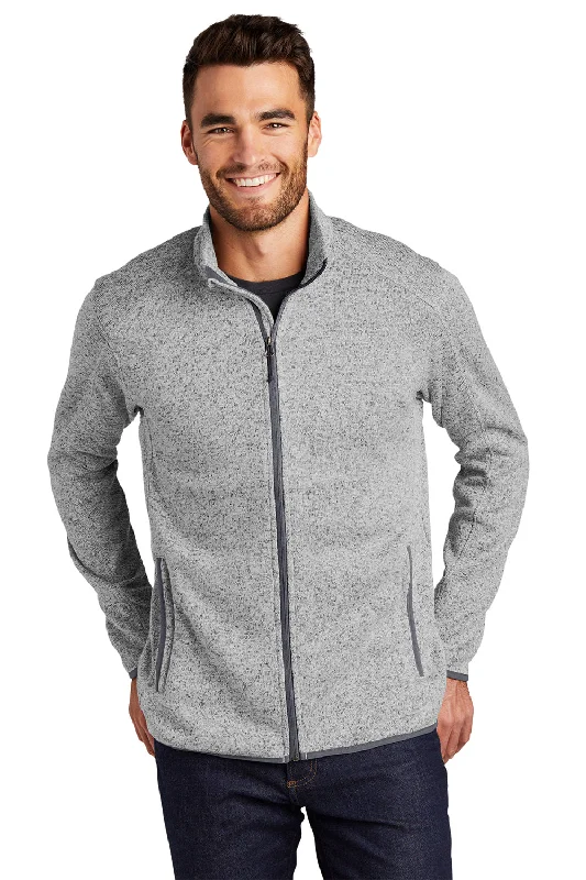 Port Authority Mens Full Zip Sweater Fleece Jacket - Heather Grey Classic Men's Pin