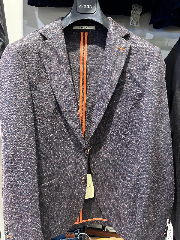 CASUAL BLAZER WITH HERRINGBONE PATTERN IN MIX A MIX OF NAVY BLUE AND ORANGE Stylish Men's Tropical 