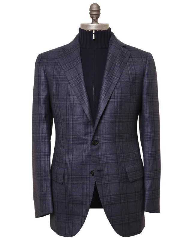 Blue and Navy Plaid Cashmere Blend Sportcoat Artistic Men's Hand