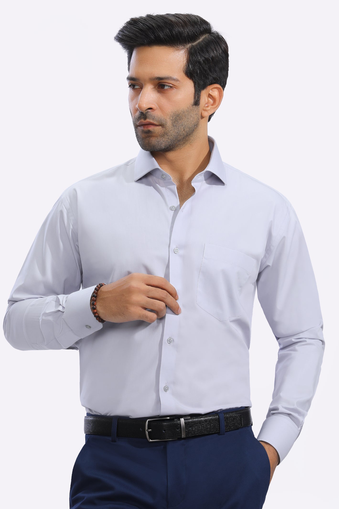 Light Grey Plain Formal Man Shirt Bold Men's Statement