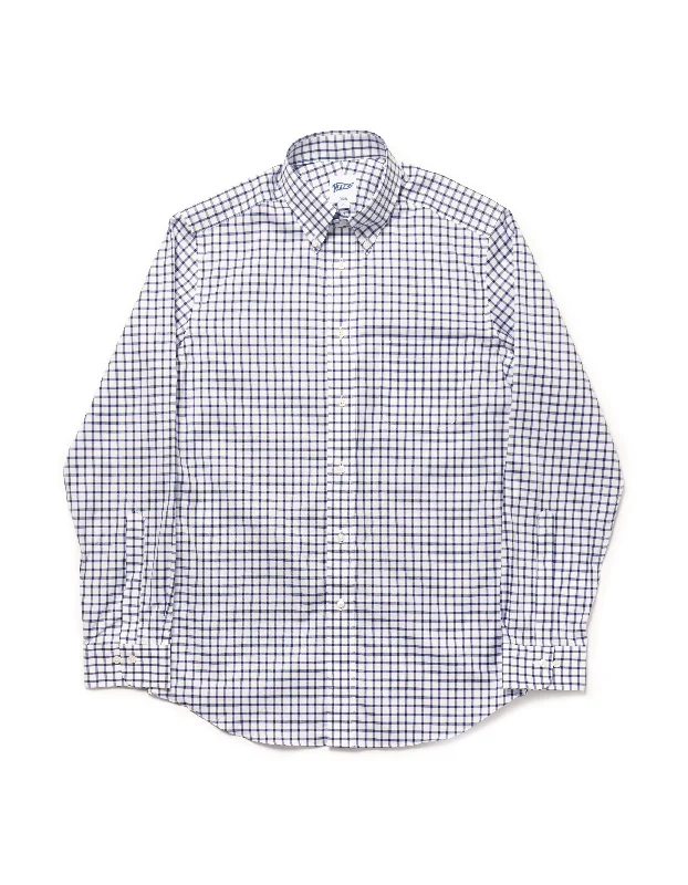 DARK BLUE TATTERSALL BUTTON DOWN COLLAR SHIRT - TRIM FIT Streetwear Style