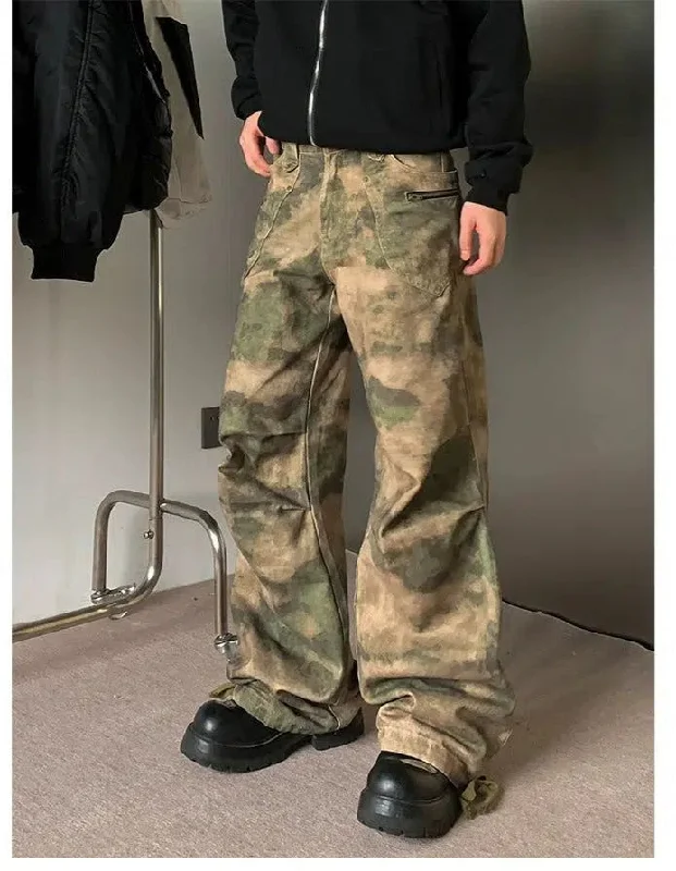 Washed Camo Pleats Cargo Pants Bohemian Men's Free