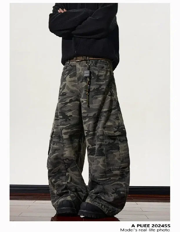 Baggy Fit Camouflage Cargo Pants Trendy Men's Bucket