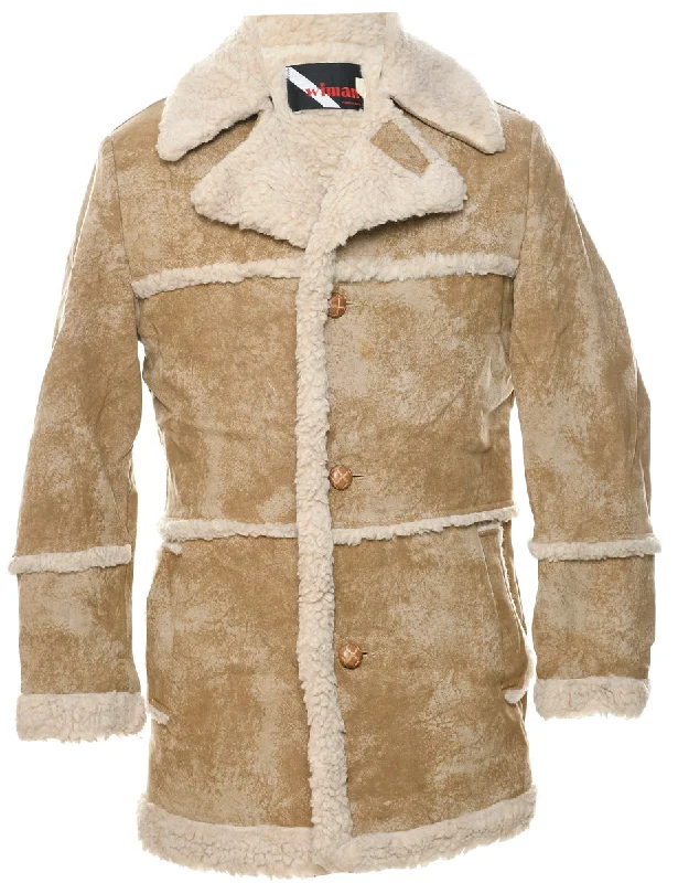 Light Brown Faux Shearling Suede Jacket - L Modern Men's 