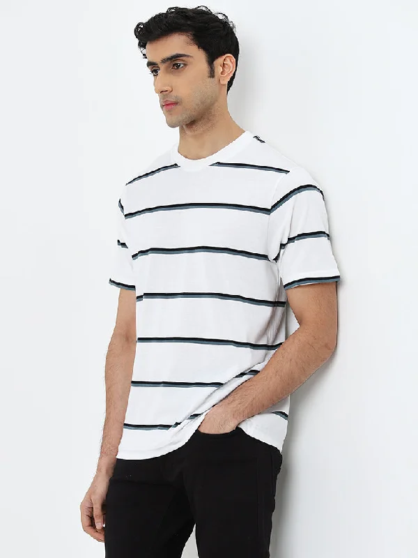 WES Lounge White Striped Relaxed-Fit T-Shirt Confident Men's High