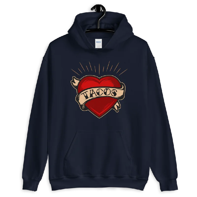 TACOS Heart Tattoo Pullover Hoodie Cozy Men's Winter