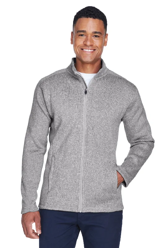 Devon & Jones Mens Bristol Pill Resistant Sweater Fleece Full Zip Jacket - Heather Grey Unique Men's Patch