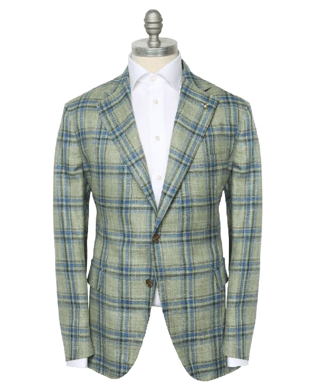 Sage and Blue Plaid Sportcoat Elegant Men's Cashmere