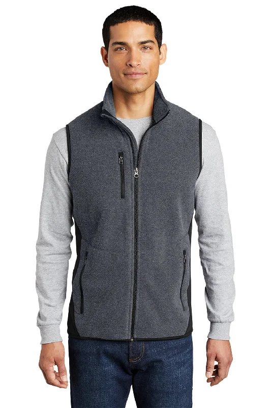 Port Authority Mens R-Tek Pro Pill Resistant Fleece Full Zip Vest - Heather Charcoal Grey/Black Stylish Men's Neon