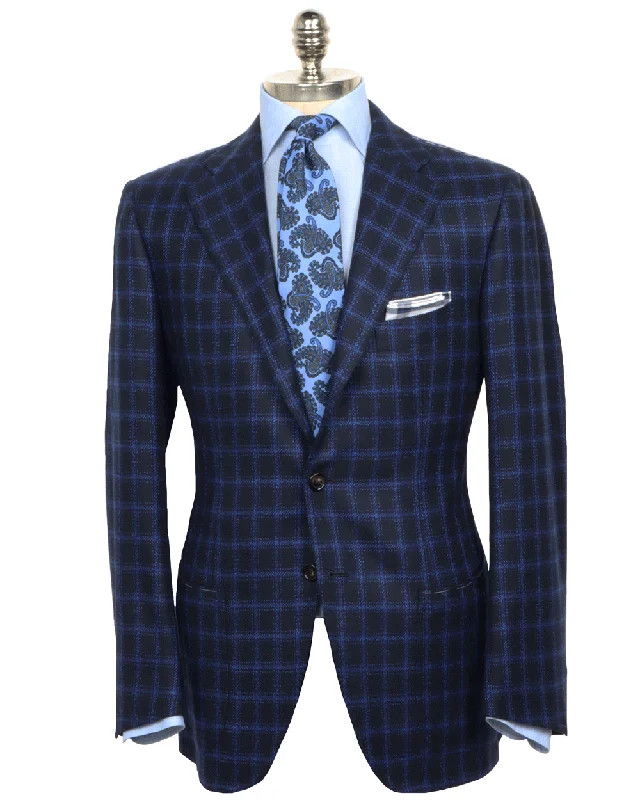 Light Blue and Navy Grid Sportcoat Practical Men's Quick