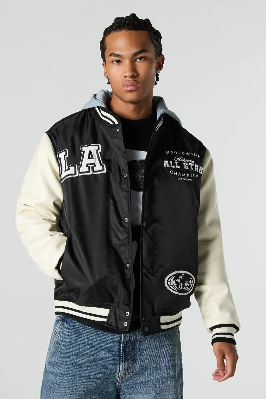 LA Champions Embroidered Varsity Jacket Trendy Men's Oversized