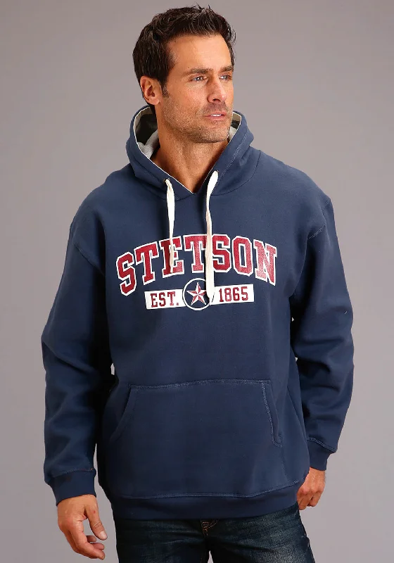 Stetson Mens Navy Cotton Blend Fleece Est 1865 Hoodie Minimalist Men's Casual 