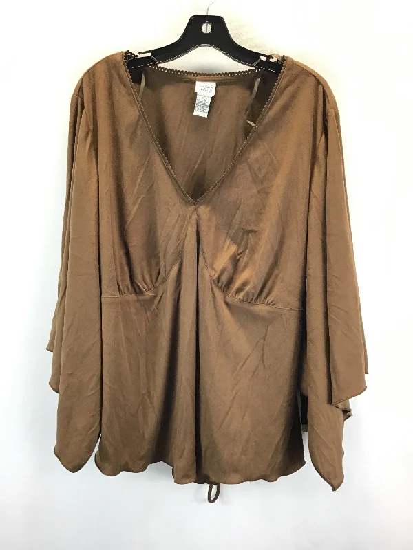 Top 3/4 Sleeve By Emme In Brown, Size: 24 Laid