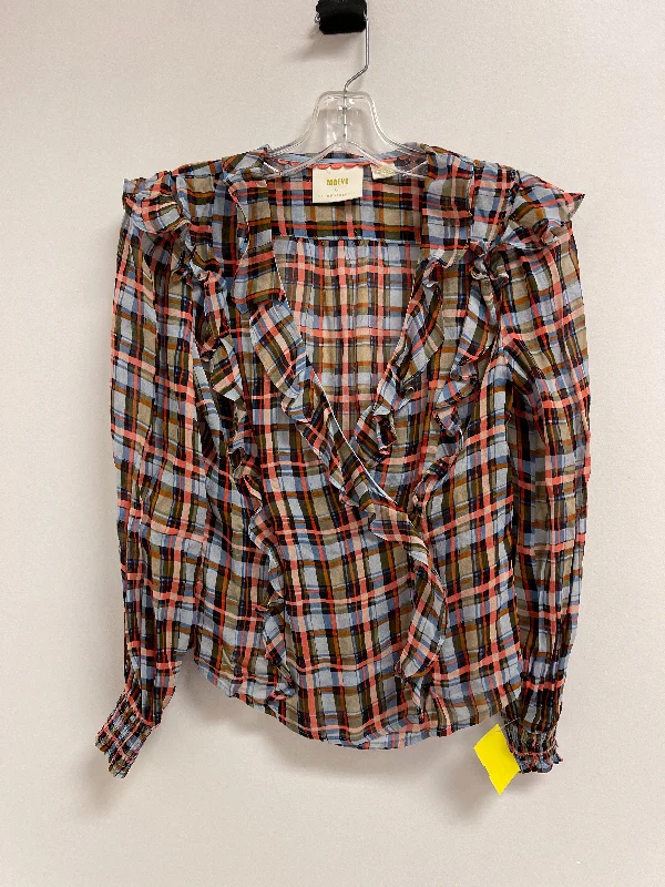 Top Long Sleeve By Maeve In Plaid Pattern, Size: Xsp Casual Men's Short