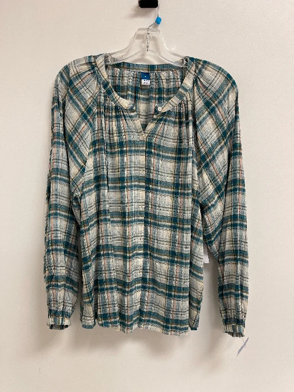 Top Long Sleeve By Old Navy In Blue & Green, Size: L Minimalist Men's Casual 