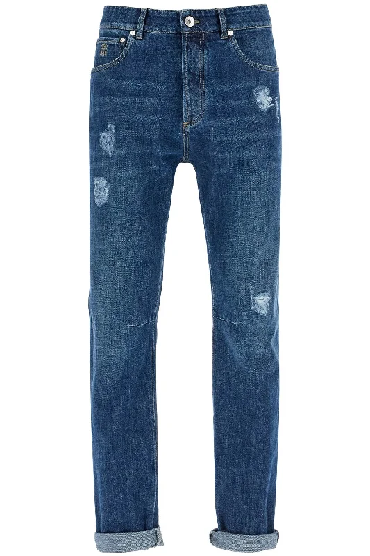 BRUNELLO CUCINELLI "distressed denim leisure fit jeans for Rugged Men's Outdoor 