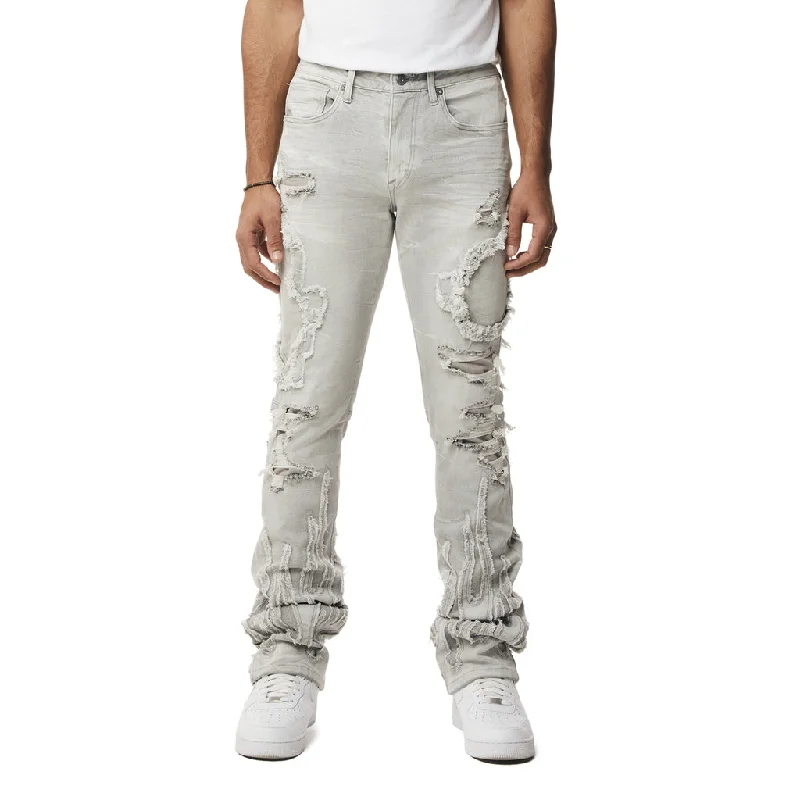 Flame Applique Heavy R&R Stacked Denim Jeans - Cloud Grey Dynamic Men's High