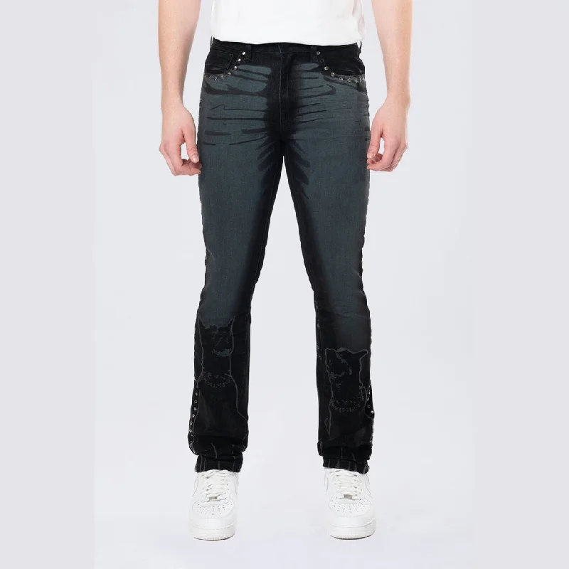 Long Slim Color Flocked Jeans - Dorset Black Refined Men's Velvet