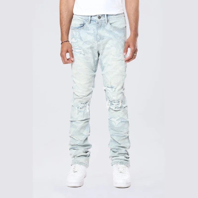 Long Straight Pinched Lightning Effect Jeans - Marshfield Blue Minimalist Men's Casual 