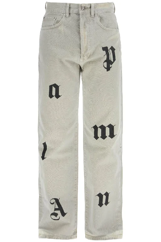 PALM ANGELS loose printed detail jeans with eight Cool Men's Distressed