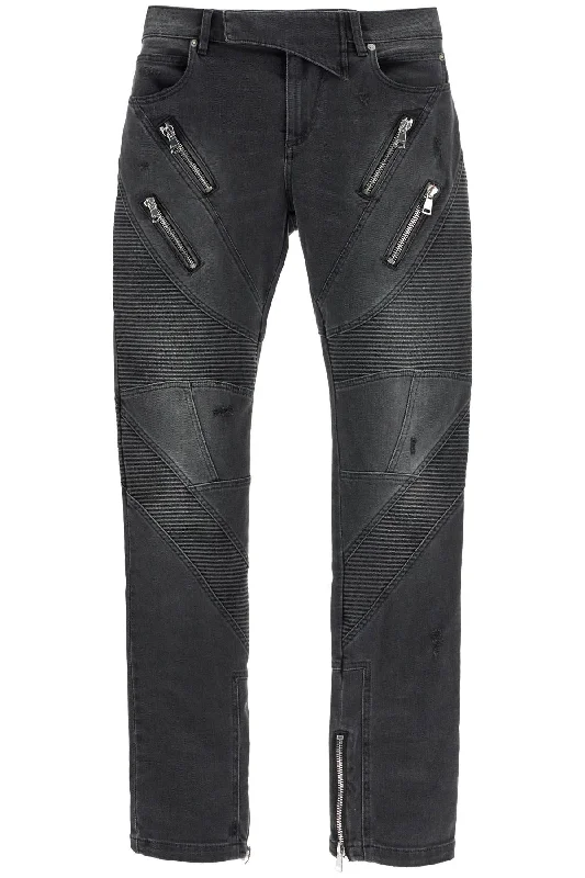 BALMAIN slim fit biker jeans for Sleek Men's Metallic