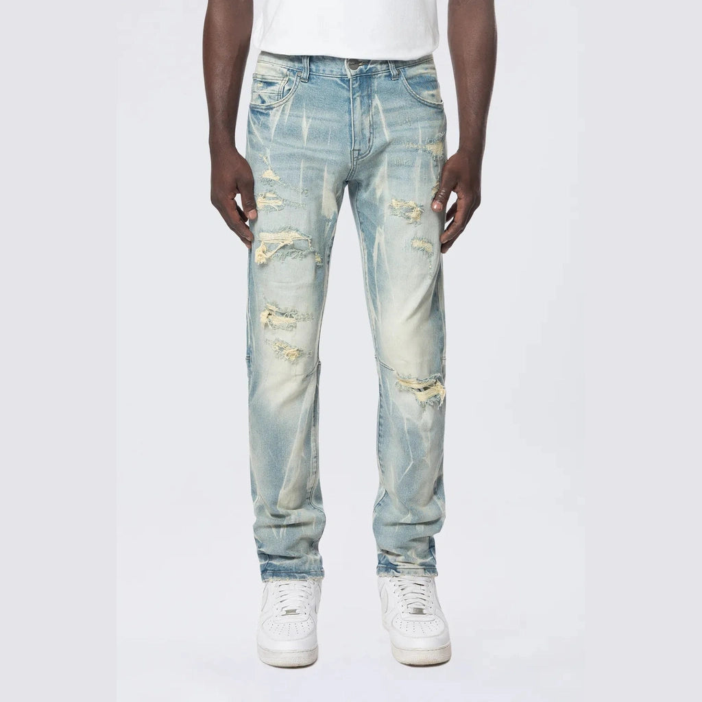 Slim Rip & Repair Vertical Lightning Effect Jeans - Seymour Blue Sporty Men's Athleisure 