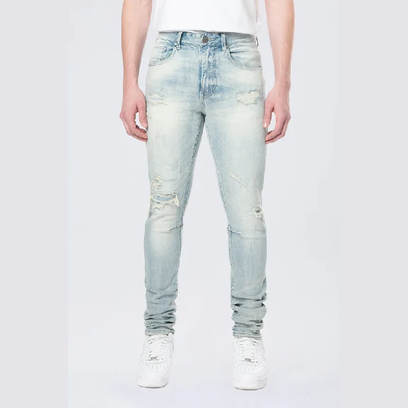 Slim Tapered Vintage Washed Jeans - Elm Blue Laid