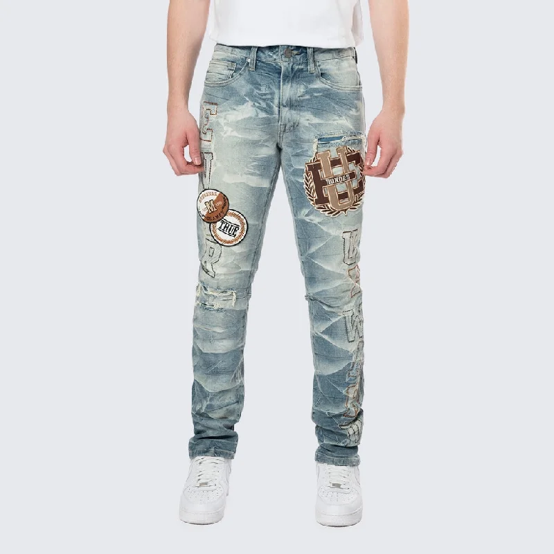 Slim Varsity Patch Jeans - Clyde Blue Traditional Men's Country