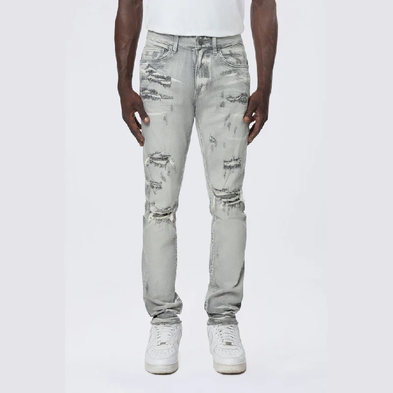 Slim Vintage Washed Jeans - Breezy Grey Practical Men's Quick