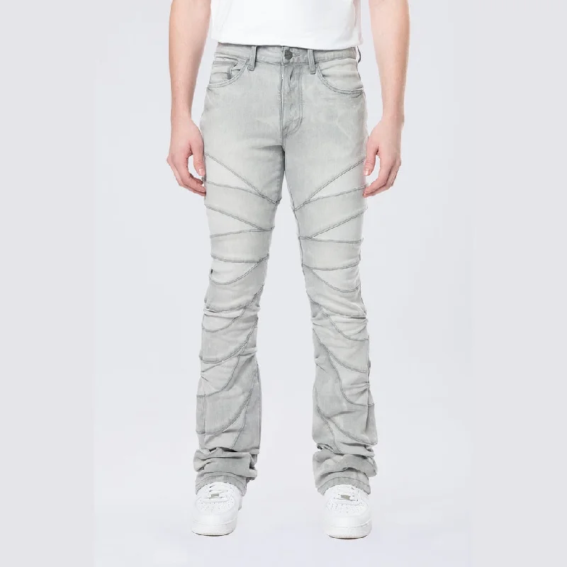 Stacked Flared Pinched Half-Moon Insert Pieced Jeans - Cloud Grey Dynamic Men's High