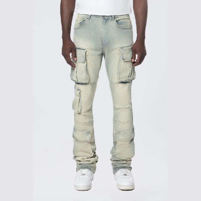 Stacked Utility Multi Pocket Cargo Jeans - Industrial Blue Hip Men's Urban