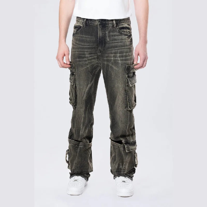 Straight Cargo Strap Jeans - Black Dust Street