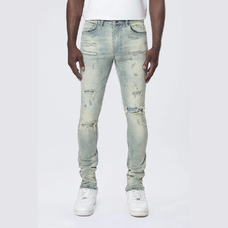 Super Skinny Distressed Rip & Repair Jean - Industrial Blue Adventure