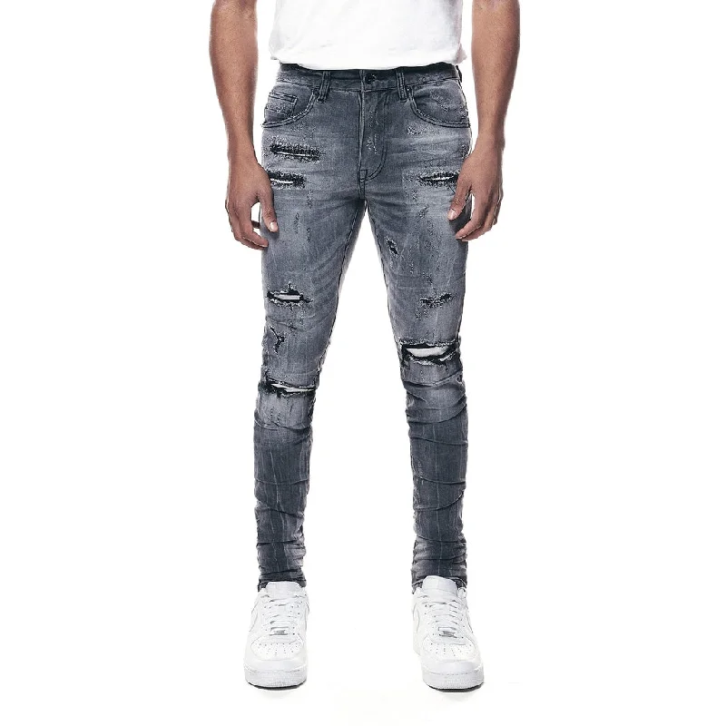 Super Skinny Distressed Rip & Repair Jean - Pluto Grey Dynamic Men's Glow